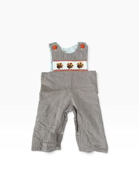 Babeeni Brown White Embroidered Turkey Thanksgiving Longall Romper Size 18M